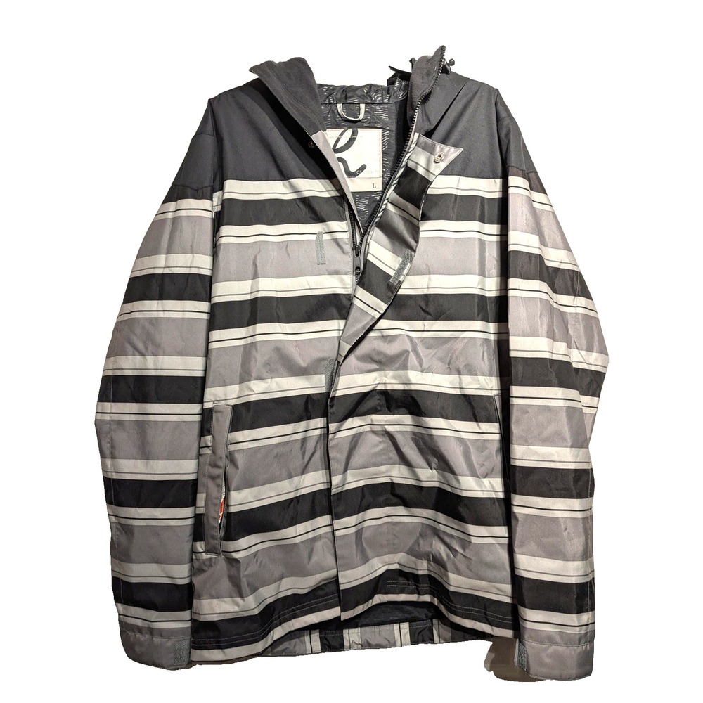 Holden Classics Jacket Men L Gray Black Hooded Ski Snowboard Stripe Winter EUC